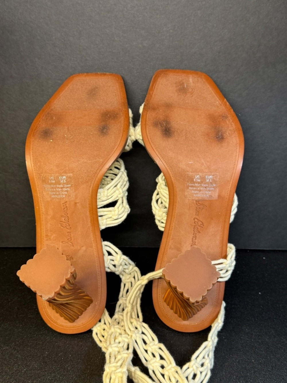 Sam Edelman Macramé Statement Heeled Sandals Size 8.5 Ivory Lace-Up Harleigh - Picture 7 of 16